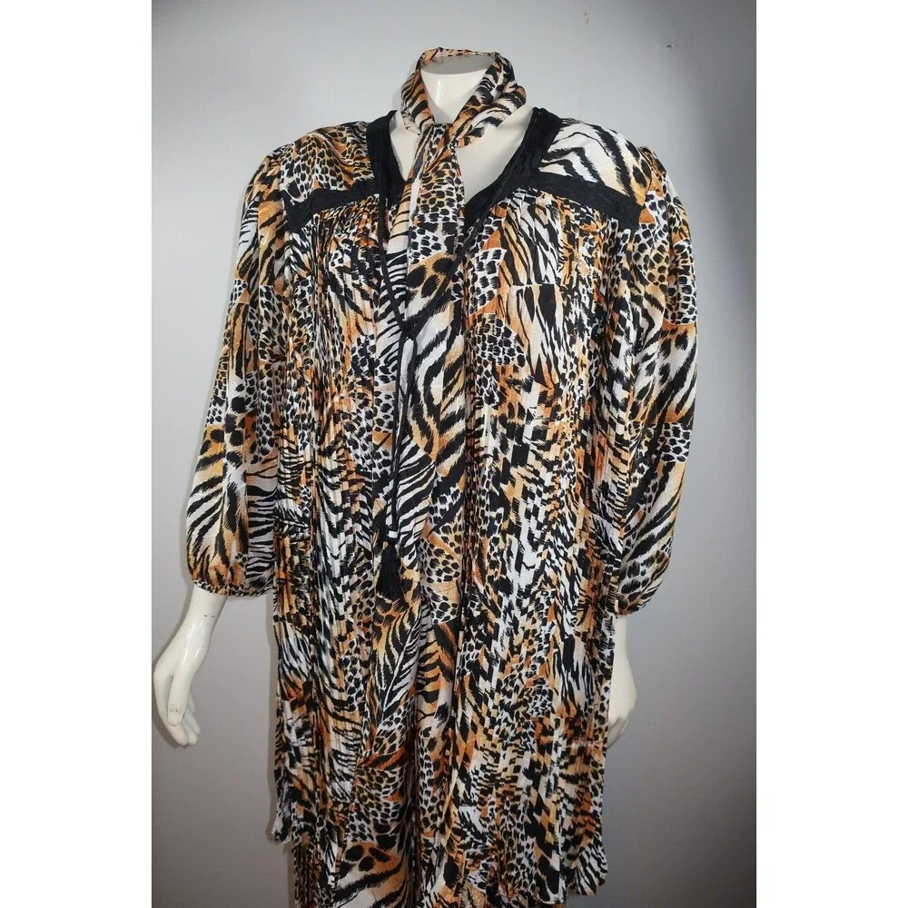 VTG Diane Freis Animal Print Cheetah Dress 3 Pc Set Blouse Skirt Georgette L/XL - Picture 11 of 16